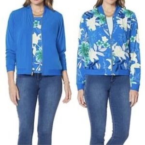 3 Piece Set!!! Blue Tropical Reversible Zip Bomber Jacket W/ 2 Matching Tanks!